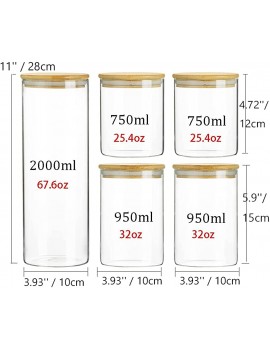 5 Piece Glass Pasta and Noodle Storage Jar Rack with Bamboo Lid and Pasta Measuring Tool Seal Kitchen Cabinet Food Storage Jar for Coffee - B09TB67G89V