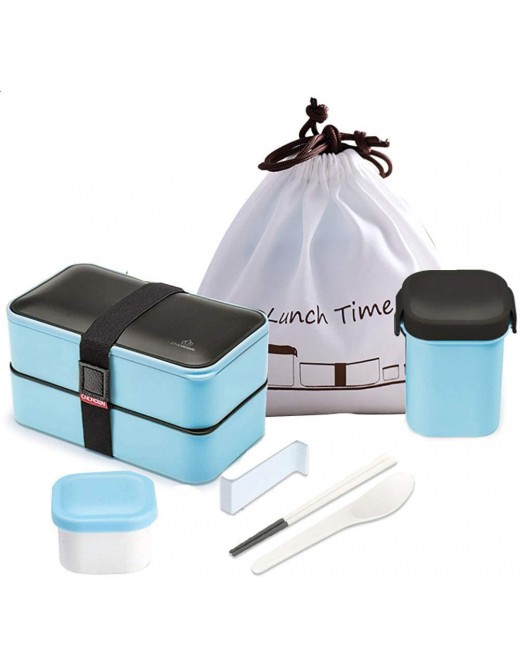 Lunchbox with Cutlery Bag and Cup,2 Layer Sandwich Box Snack Box Container,Bento Box for Kids Boys Girls Men Women,Blue-1200ml - B0828DVMMVN