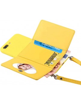 Miagon Shoulder Strap Crossbody Case for iPhone 7 Plus 8 Plus,Necklace Lanyard Wallet PU Leather Card Holder Stand Cover with Silicone Back,Yellow - B08ZSD3MZPA