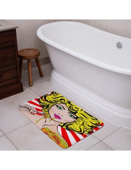 Pop Art Young woman Eating Spaghetti Bathmat - B09V9DP6GXW