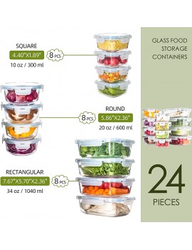 12 Pack Glass Food Storage Containers with Lids Airtight Glass Meal Prep Containers,100% Leak Proof & BPA Free - B095WCQQ6MW