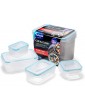 Addis 504498 Clip & Close Food Storage Container 5 Piece Set with Lockable lids Clear with Blue Seal Pack - B003N8XFPIV