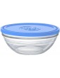 Duralex Freshbox Round Glass Bowls with Blue Lids Set Airtight Food Storage Stackable Glass Serving Square Bowls Meal Prep Containers Boxes Microwave Freezer Dishwasher Safe Set of 4-12cm - B083ZDV69YX