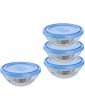 Duralex Freshbox Round Glass Bowls with Blue Lids Set Airtight Food Storage Stackable Glass Serving Square Bowls Meal Prep Containers Boxes Microwave Freezer Dishwasher Safe Set of 4-12cm - B083ZDV69YX