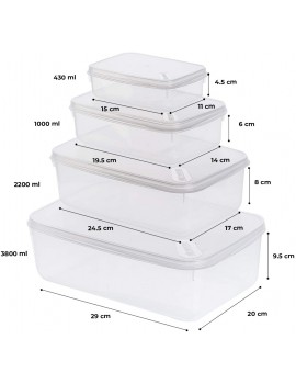 Elianware Pack of 4 Airtight BPA-Free Plastic Food Keeper Food Container Food Storage with Leakproof-430mL 1000mL 2200mL 3800mL Microwave Fridge Freezer Dishwasher Safe with Lids Transparent - B07VK6MF5LG