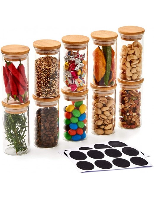 EZOWare Set of 10 Glass Spice Jars Airtight Clear Decorative Herbs Bottles with Natural Bamboo Lids and Chalkboard Labels-200ml - B07RV13JK1T