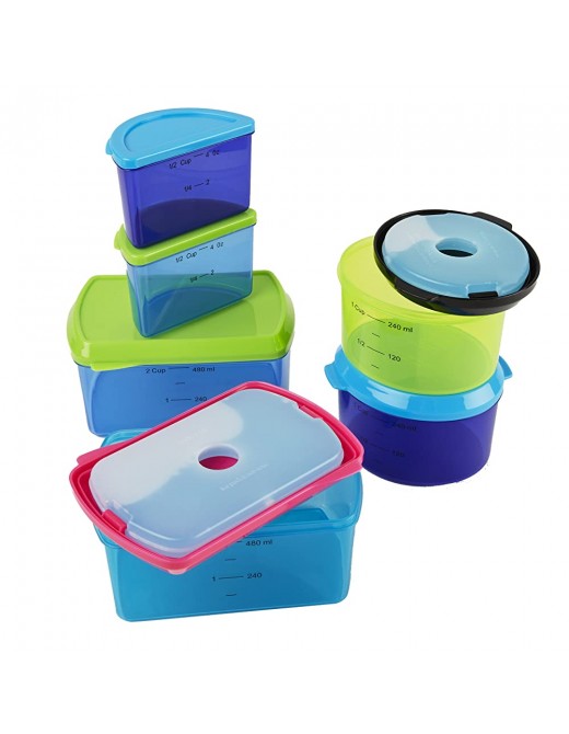 Fit & Fresh Kids' Reusable Lunch Box Container Set with Built-In Ice Packs 14-Piece Healthy Lunch and Snack Kit BPA-Free Microwave Safe Portion Control - B0057PDX0MY