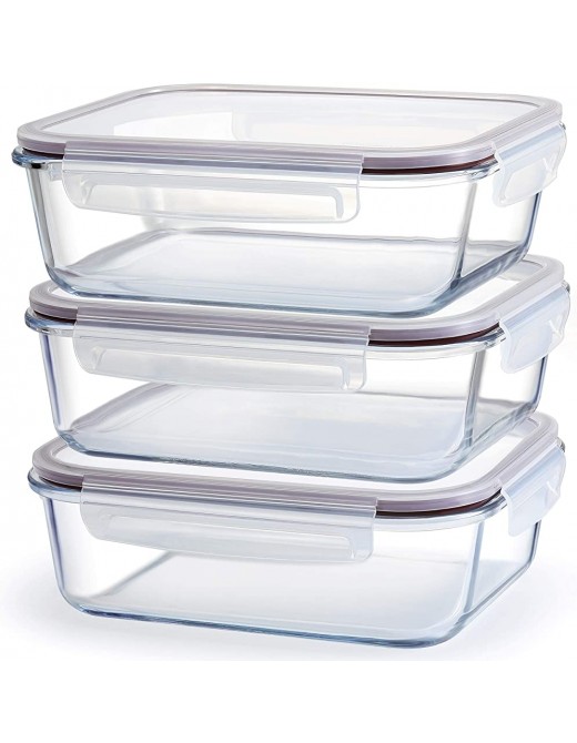 Franklin Lade 3 Piece Extra Large Glass Food Storage Container Set 1520ml | BPA-Free Leak-Proof Lids + 3 Spare Silicone Seals | Glass Food Containers | Microwave Oven Freezer & Dishwasher Safe - B08T8KWYGCP