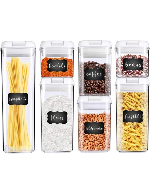 George Olivier Stackable Food Storage Containers with New Unbreakable Airtight Lids Set of 7 + 8 Chalkboard Labels & Marker Non-BPA & Food Grade Plastic Spaghetti & Cereal Dispenser - B07RCVRF7VT