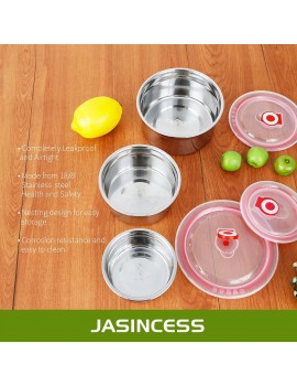 JASINCESS 18 8 Stainless Steel Food Storage Containers Set of 3 Reusable Silicone Lids and Storage Containers Suitable for Lunch Boxes pre-Meal preparations Snacks at Home or Traveling - B097R1XJCCZ