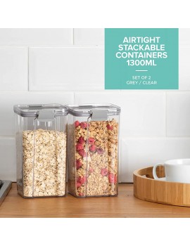 LIVIVO 2pc Stacking Airtight Food Storage Containers Set Space-Saving Tubs for Organising Cereals Pasta Rice Lunch Snack Box Kitchen BPA Free Kitchen Organiser 1300ml - B09JKGYCXRA