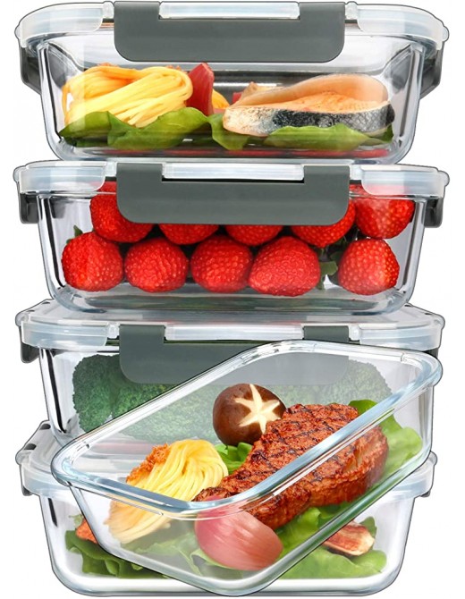 MCIRCO Glass Meal Prep Containers with Lids 1040ml Airtight Glass Food Storage Containers Set of 5 - B07BSB87FLU