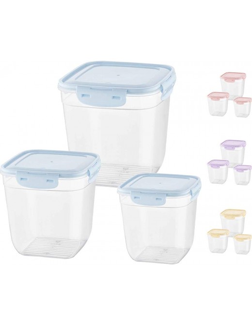 Set of 3 CONTAINERS Storage See Through TUB Lunch Food Coloured LID Plastic Lock - B08H5Q82MPY
