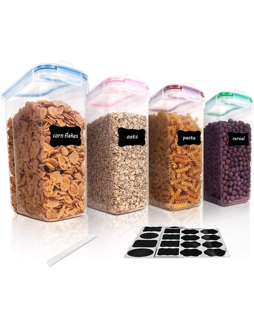 Vtopmart 4L Large Cereal Containers Storage Set,Airtight Plastic BPA Free Kitchen Pantry Flour Storage,Dispenser Keepers,Set of 4 with 24 Labels - B07MVZKVX6Y