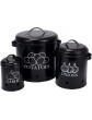 Xbopetda Food Storage Container for Potato Onion and Garlic Canister Sets for Kitchen Counter Round Vegeatable Storage Pots Kitchen Storage Jars with Lid Black - B08S357PLPS