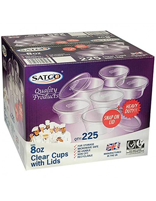100 Satco Plastic Food Takeaway Microwave Heavy Duty Cups with Lids 2oz 4oz 8oz 12oz 16oz 8oz - B08BYC8L5FU