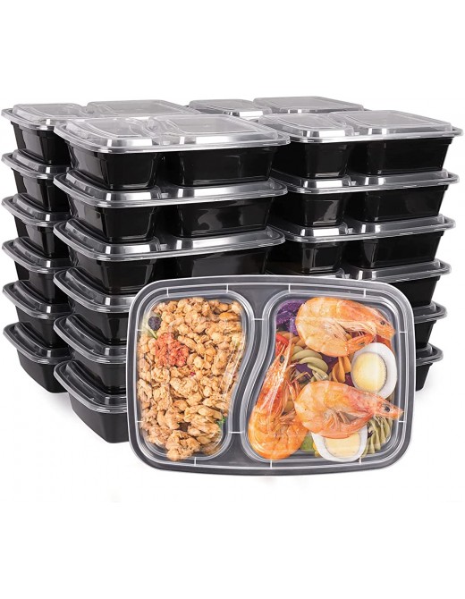 [25pack] Meal Prep 2 Compartment Plastic 34OZ Freezer Dishwasher Safe Meal Prep containers with Lid for Food Disposable Food Prep Containers Food Storage Containers for Portion Control BPA Free - B07CTLBK8VY