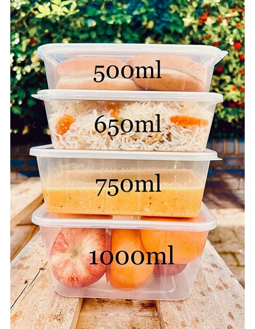 50 X Heavy Duty Clear Plastic Takeaway Food Containers with Lids Reusable Non CFC BPA Free Recyclable Microwave & Freezer Safe 4 Sizes 500ML 650ML 750ML & 1000ML 750ML - B09JWYF485P