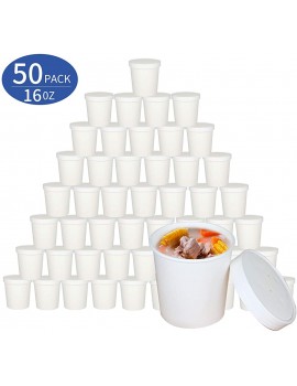 50 x White Soup Ice Cream Container [16oz with Lids 50pcs] Brown Takeaway Paper Bowl Containers Cardboard Round Deli Tubs Lids Heavy Duty 8oz 12oz 16oz 26oz 32oz - B07YLC61J4U