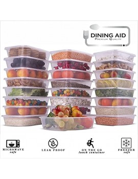 DINING AID PREMIUM QUALITY AID Food Containers 20 Pack 500ml Plastic Containers with Lids – Transparent and Durable – Dishwasher Freezer and Microwave safe Cont-20 - B09MDJ2WTSF