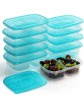 Freshly Contained 2 Compartment Plastic Food Containers 10 Pack 946ml 32oz BPA-Free Reusable Deep Storage Bento Lunch Boxes with Lids Microwave Freezer Dishwasher Safe Stackable for Meal Prep - B09P15823MJ