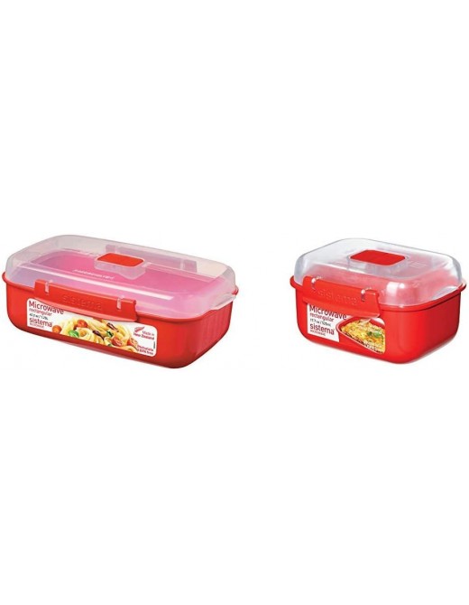 Sistema Microwave Rectangular Container 1.25 L Red Clear & Microwave Rectangular Container 525 ml Red Clear - B07V7XBL44I