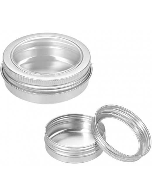 sourcing map 3 Pack 2oz Round Clear Window Aluminum Cans Tin Can Screw Top Metal Lid Containers 60ml - B07TD1DMWQN