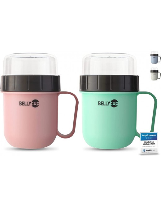 BELLYCUP Cereal Cup To Go BPA Your Practical Cereal Cup for On the Go in Grey Pink or Blue Yoghurt Porridge Salad Soup Porridge Cup to Go for the Perfect Meal in Between - B08NCWB3FHN