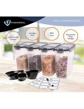Cereal & Food Containers for Storage {Large 4L Set of 4} BPA Free Transparent Airtight with Black Lids Pen Stickers Measuring Cups included Tupperware Dispenser for Pasta rice Sugar Coffee - B07XNJFSVJX