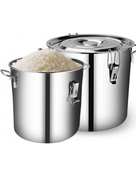 Cereal Containers Household sealed rice barrel sealed rice cylinder stainless steel rice barrel rice storage box pest control moisture-proof surface barrel  Color : Silver  Size : 30*31.5cm  - B07DNYVQZLH