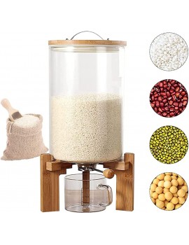 Rice Dispenser 5L 8L Capacity with Measuring Cup Dry Food Storage Container Glass with Airtight Lid for Kitchen Soybean Corn Cereal Wooden Stand Easy to Install - B09X342YHZO