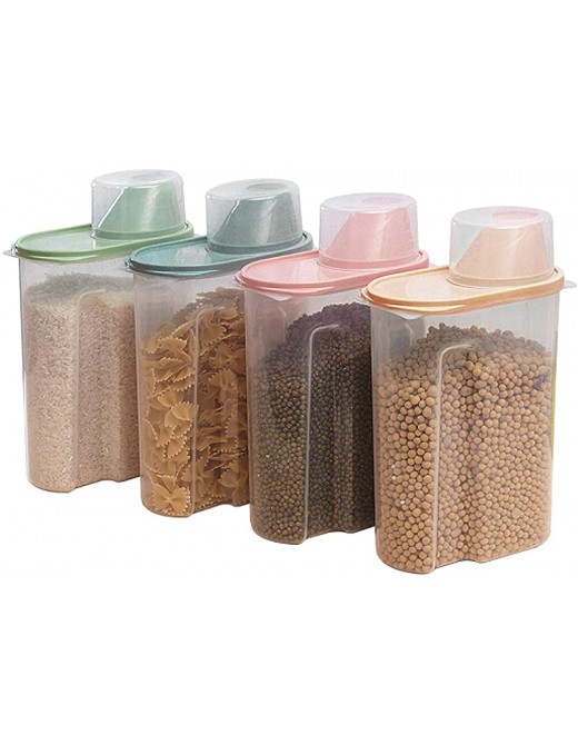 Shoze 4 Pieces Cereal Container Storage Set Kitchen Airtight Container Storage Box with Pour Spout and Measuring Cup Dry Food Dispenser Containers 2.5L - B08GP2L6K9X