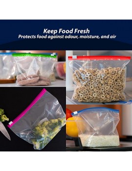 40 pcs Slider Freezer Bags with Ziplock – Flat Bottom Plastic Wallets for Food Snacks Fruit Veggies Lunch – Clear Paper Party Bags in 4 Colours 8 x 7 inch - B09DD5PQ9KE