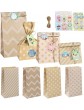 Bigqin 12 Set Easter Paper Bags Gift Wrapping Brown Bags Easter Gift Card Sticker Tags with 10 Meters Cord Food Sandwich Bags for Grocery Snack Candy Lunch Birthday 4 Patterns 24*13*8 cm - B09NJKD8W8X