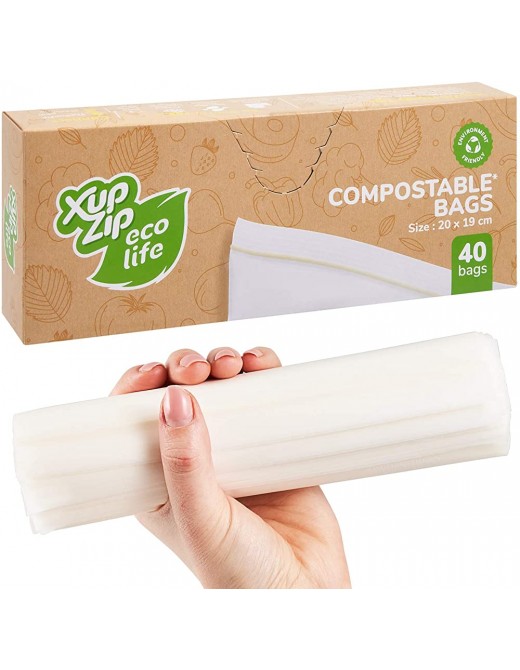 Biodegradable Ziplock Bags by XupZip™ | 100% Compostable Sandwich Bag Pack | Food Storage Bags with Airtight Seal | BPA Free Lunch Bag for Home Work Travel | Multi-Purpose Freezer Bag 40 Count - B08HKBYCZ8R