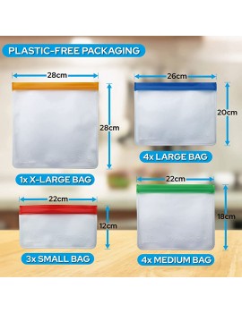 Bonny Decor Food Grade PEVA Reusable Sandwich Bags Pack of 12 | Resealable Zip-Lock Food Pouches with Labels | Leakproof and Airtight Containers | Suitable for Fridge and Freezer Use - B09G4MM3LTT