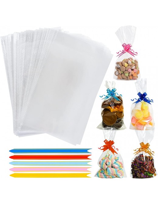 Cellophane Bags Pack of 50 6 x 10 Inches Food Safe Cookie Bags with Mix Colors Pull Bows Clear Bags for Gifts Packaging Wrapping Sweets bag for Hamper Making for Birthday Party - B095SMB4HYR