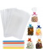 Cellophane Bags Pack of 50 6 x 10 Inches Food Safe Cookie Bags with Mix Colors Pull Bows Clear Bags for Gifts Packaging Wrapping Sweets bag for Hamper Making for Birthday Party - B095SMB4HYR