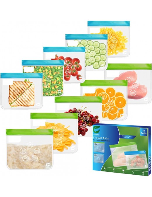 ESCECO Reusable Freezer Bags Airtight Food storage bags Reusable Sandwich Bags BPA Free Snack bag for Kids and chopped Vegetable storage solution – Exclusive pack of 10 5 Large 5 Medium Bags - B09B26QRK2R