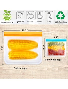 IDEATECH 12 Pack Reusable Silicone Food Storage Bag Reusable Sandwich Bag Reusable Freezer Bags Leak Proof Ziplock Airtight Container for Lunch Snacks Fruits and Vegetables 7 L+5 M Packs - B096NLV5TKJ