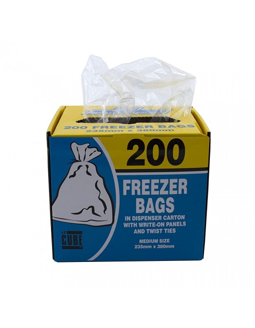 LECUBE Food and Freezer Bags | 200 Bags in a Handy Dispenser Carton | Twist Ties and Write-On Panels | Freezer-Safe - B004EK3IQKM