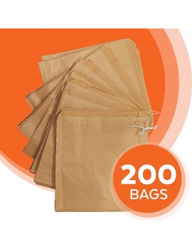 M P 200 x Brown Strung Kraft Paper Food Bags 12x12 inch use Groceries Sandwiches Fruit Vegetables Sweets Crafts - B09L81GY91A