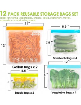 MPW-UK 12 × Reusable Leakproof Ziplock Freezer Bags BPA Free2 Gallon bags 4 lunch bags 4 Sandwich bags & 2 Snack bags | Airtight Kitchen Food Storage Freezer Bags for Fruits Vegetable Soup & Travel - B09DL9YRG7P