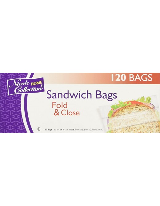 Nicole Home Collection 120 Count Fold and Close Sandwich Bags - B00YETV1CYB