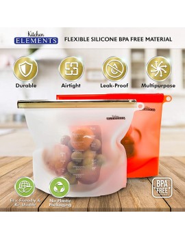 Reusable Silicone Food Storage Bags [7 Set] | [4 x 1000ml + 2 x 1500ml + Bonus Bag Rack Holder] | Freezer Microwave & Dishwasher Safe | for Soups Sandwiches + More | by Kitchen Elements - B081M6GK84G