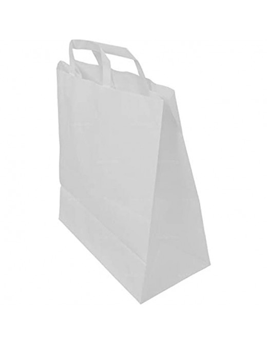Sabco Kraft White Paper Bag With Handles SOS Flat Block Bottom Ideal As Disposable Lunch Bag Shopping Gift Takeaway Party. Etc. 25 Medium - B08XC2TCG5M
