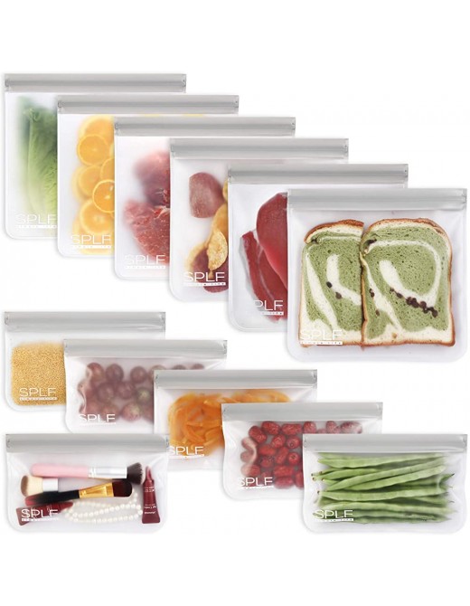 SPLF 12 Pack BPA FREE Reusable Storage Bags 6 Reusable Sandwich Bags 6 Reusable Snack Bags Extra Thick Freezer Bags Leakproof Silicone and Plastic Free Lunch Bags for Food Meat Fruit Veggies - B07V4332K7J