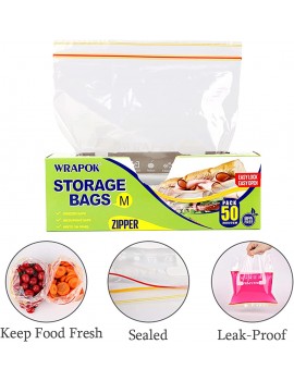 WRAPOK Freezer Bags Medium Plastic Ziplock Reusable Sandwich Snack Bag 9.8 x 8.7 Inch 50 Count - B06XP9QR8YF