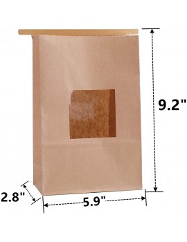 Yopay 100 Pack Bakery Bags with Window Tin Tie Tab Lock Kraft Paper Bags,15 x 7 x 24cm Cookie Bags Treat Bags Coffee Bean Bags - B09M6TPTWKE
