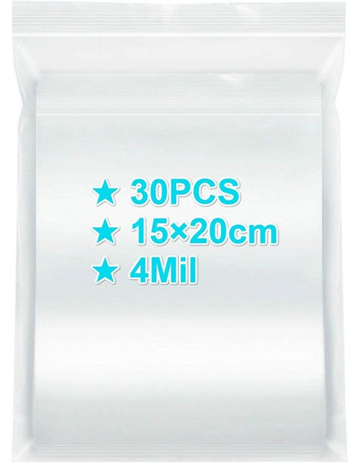 Ziplock Bags 15×20cm 30PCS 4 Mil Extra Thick Medium Size Clear Plastic Resealable Grip Seal Bags with Lock Seal Zipper Storage Pouches for Jewelry Sandwich Food Mask Incense Packaging - B08VH4LDV2R